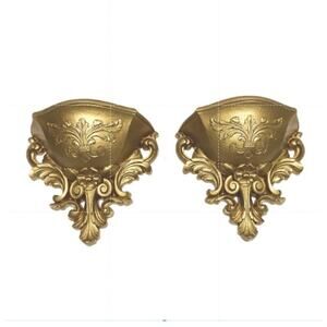 Vintage 70s Homco Gold Floral Wall Pocket Hollywood Regency Style